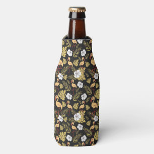 Flamingo seamless pattern yellow and white flowers bottle cooler