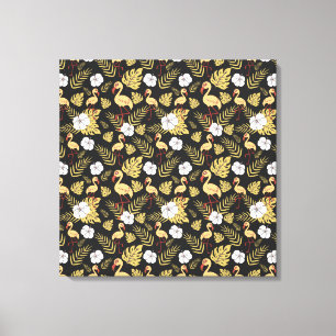 Flamingo seamless pattern yellow and white flowers canvas print