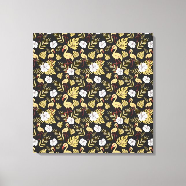 Flamingo seamless pattern yellow and white flowers canvas print (Front)
