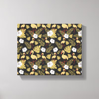 Flamingo seamless pattern yellow and white flowers
