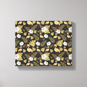 Flamingo seamless pattern yellow and white flowers canvas print
