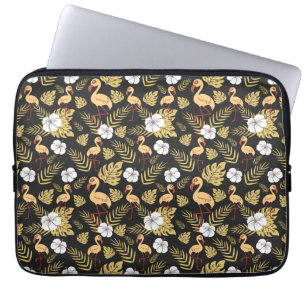 Flamingo seamless pattern yellow and white flowers laptop sleeve