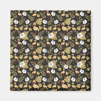 Flamingo seamless pattern yellow and white flowers