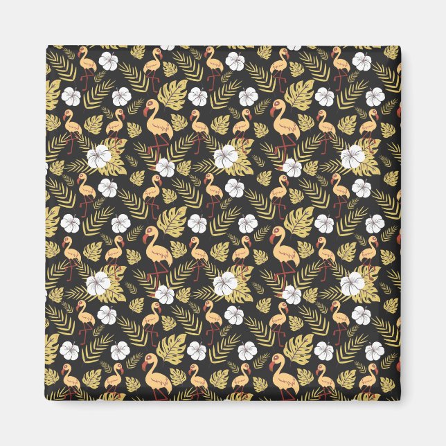Flamingo seamless pattern yellow and white flowers magnet (Front)