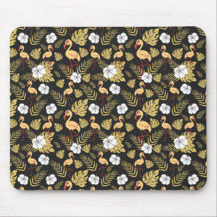 Flamingo seamless pattern yellow and white flowers mouse pad