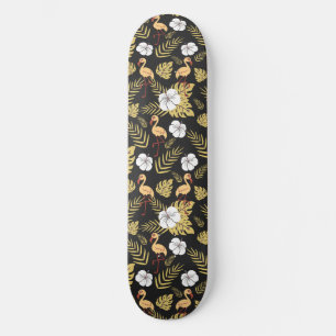 Flamingo seamless pattern yellow and white flowers skateboard