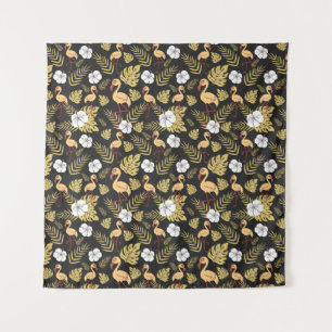 Flamingo seamless pattern yellow and white flowers tapestry