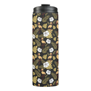 Flamingo seamless pattern yellow and white flowers thermal tumbler