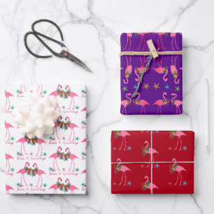 Flamingo Seas and Greetings Christmas Wrapping Pap Paper Sheet