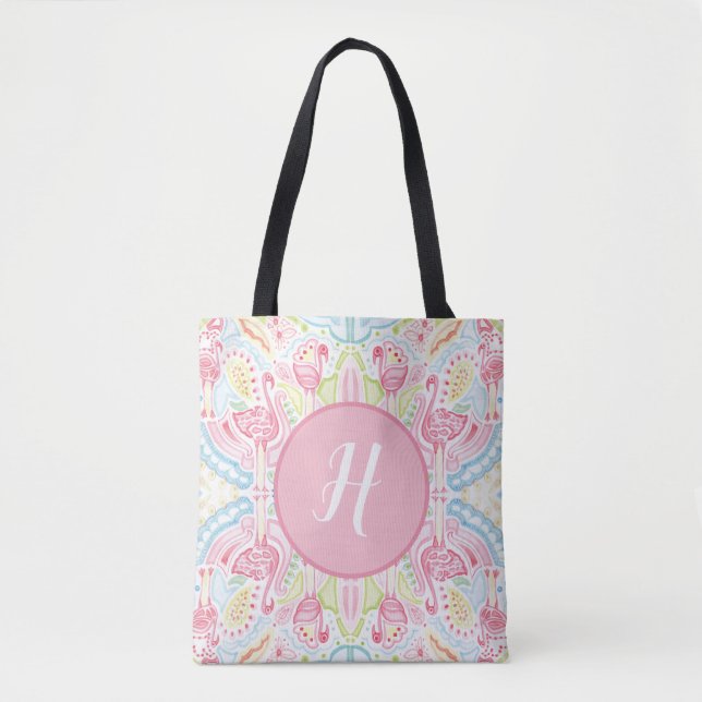 Flamingo Sensation Monogram Heather French Henry Tote Bag (Front)