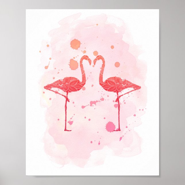  "Flamingo Serenade" Pink Watercolor Flamingo Poster (Front)