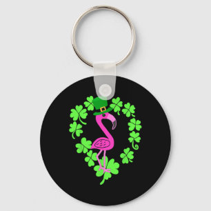 Flamingo Shamrock St Patricks Day Animal Key Ring