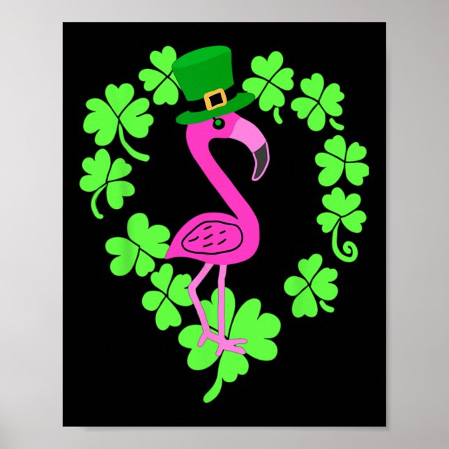 Flamingo Shamrock St Patricks Day Animal  Poster (Front)