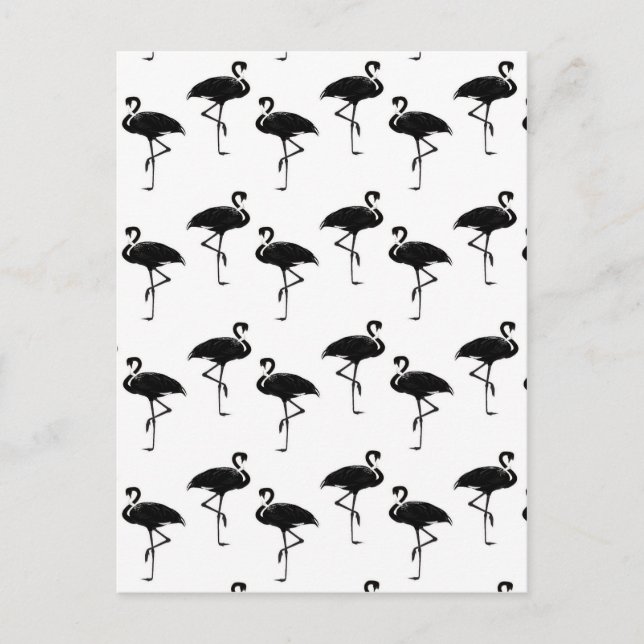 Flamingo Silhouettes Pattern Black White Postcard (Front)