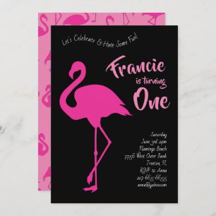Flamingo Silhouettes Tropical 1st Birthday Cute Invitation