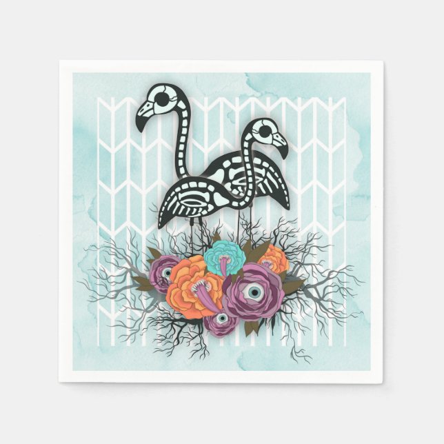 Flamingo Skeleton Halloween Composition Napkin (Front)