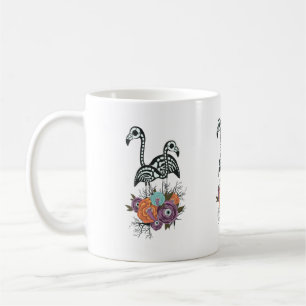 Flamingo Skeleton With Halloween Flowers Coffee Mug