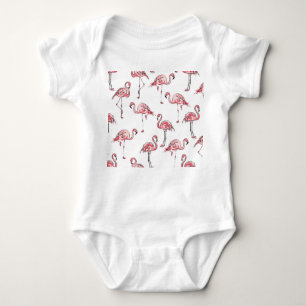 Flamingo Sketch: Tropical Vintage Pattern. Baby Bodysuit