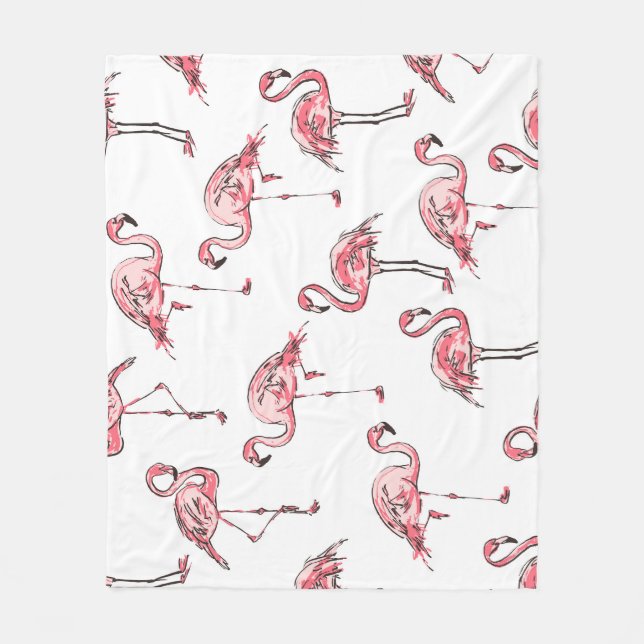 Flamingo Sketch: Tropical Vintage Pattern. Fleece Blanket (Front)