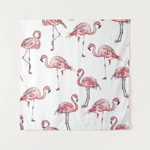 Flamingo Sketch: Tropical Vintage Pattern. Tapestry