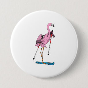 Flamingo Skier Ski 7.5 Cm Round Badge