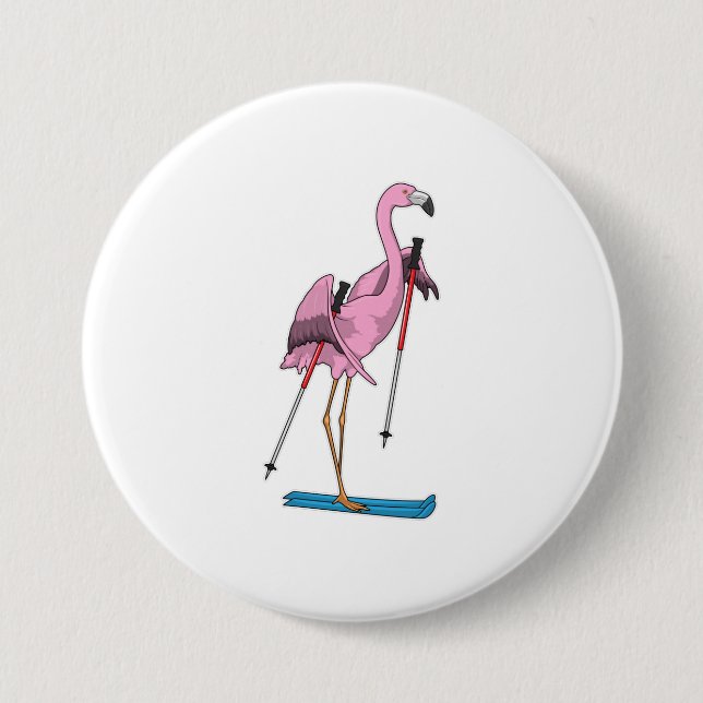 Flamingo Skier Ski 7.5 Cm Round Badge (Front)