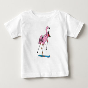 Flamingo Skier Ski Baby T-Shirt