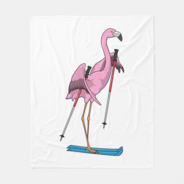 Flamingo Skier Ski Fleece Blanket (Front)