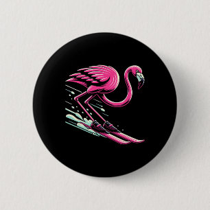 Flamingo Skiing Ski Lover Skier For Men Women Kids 6 Cm Round Badge