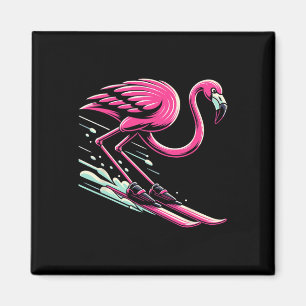 Flamingo Skiing Ski Lover Skier For Men Women Kids Magnet
