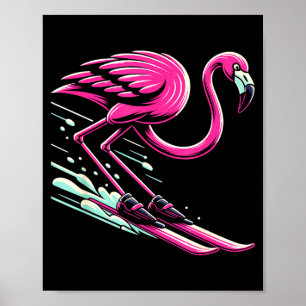 Flamingo skiing ski lover skier for men women kids poster