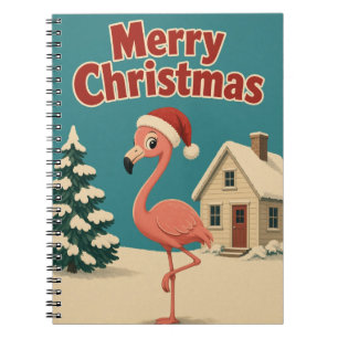 Flamingo Snow Cottage Animal Christmas Notebook