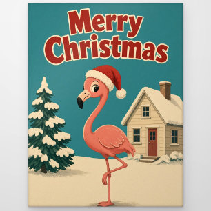 Flamingo Snow Cottage Animal Christmas Postcard