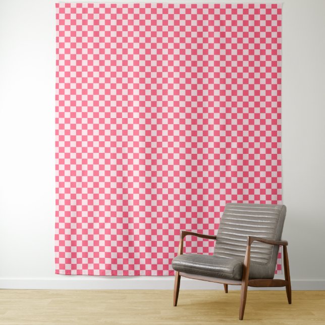 Flamingo sorbet checkerboard pattern tapestry (In Situ)