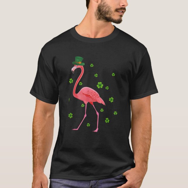 Flamingo St Patricks Day Flamingo Lover Shamrock T-Shirt (Front)