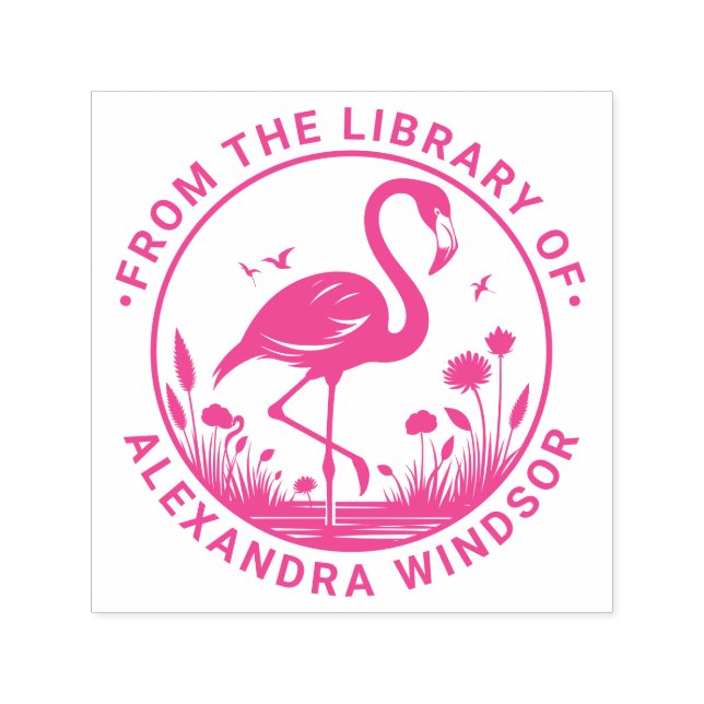  Flamingo Standing, Flowers Library Book Name Self-inking Stamp (Design)