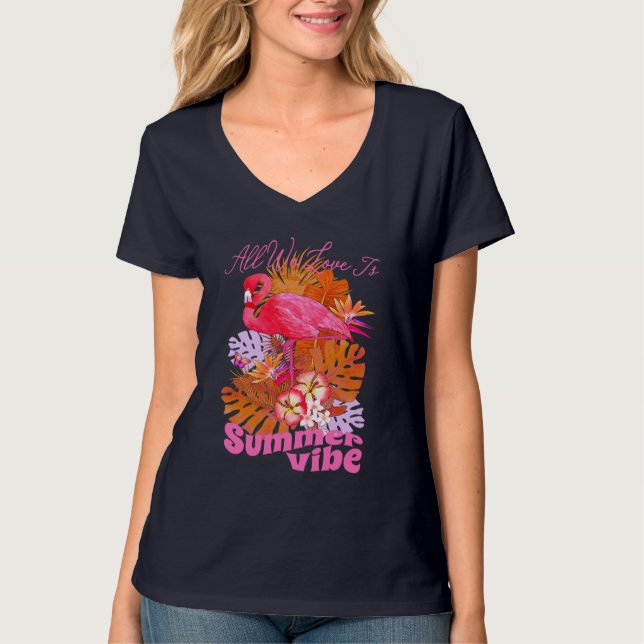 Flamingo Summer Black T-Shirt (Front)