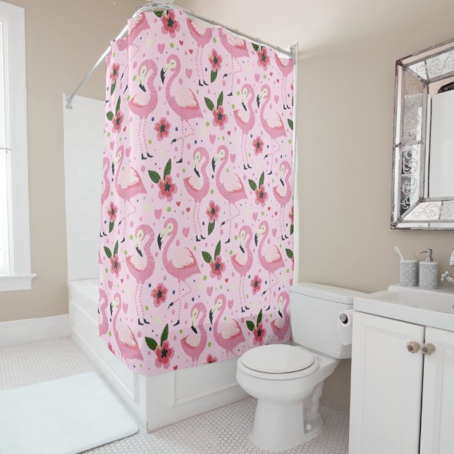 Flamingo Summer Collection One Design 9 Shower Curtain (In Situ)