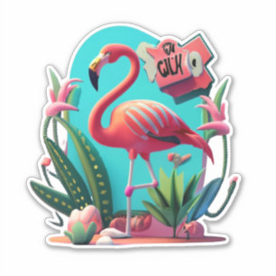 Flamingo Summer Girl 1st Birthday Classic Sticker