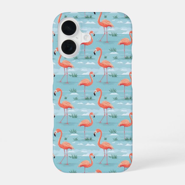 Flamingo Summer Pattern iPhone 16 Case (Back)