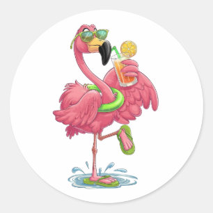 Flamingo Summer Vacation Classic Round Sticker