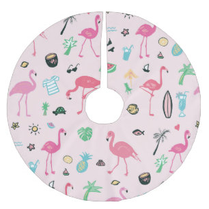 Flamingo Summer: Vibrant Bird Pattern Brushed Polyester Tree Skirt