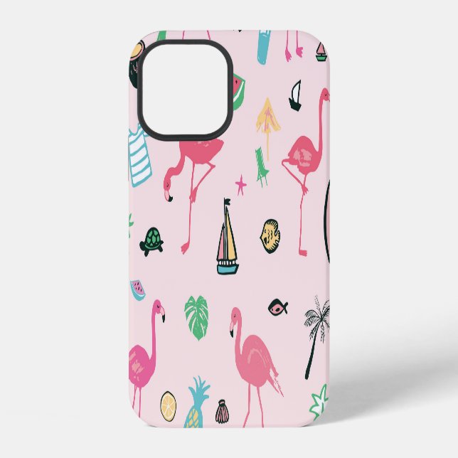 Flamingo Summer: Vibrant Bird Pattern iPhone Case (Back)