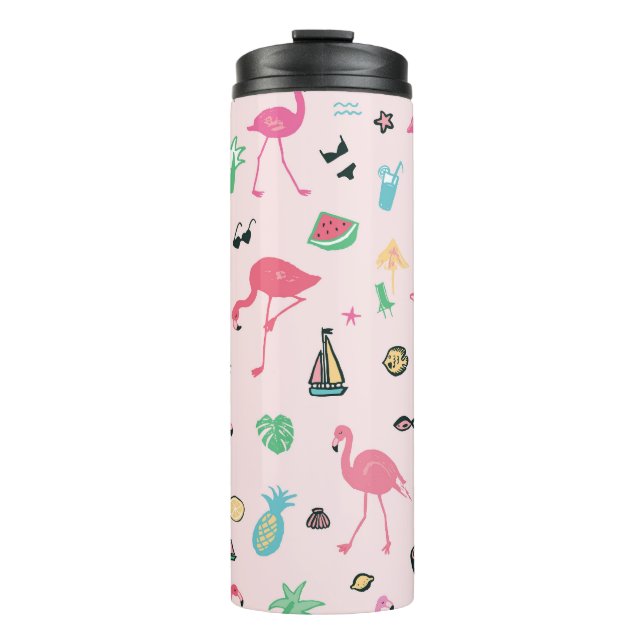 Flamingo Summer: Vibrant Bird Pattern Thermal Tumbler (Front)