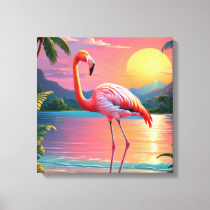 Flamingo Sunset Tropical Beach Canvas Print