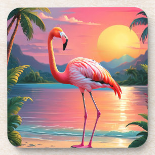 Flamingo Sunset Tropical Beach Coaster