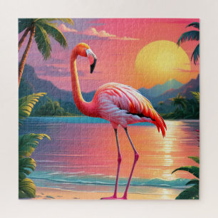 Flamingo Sunset Tropical Beach Jigsaw Puzzle