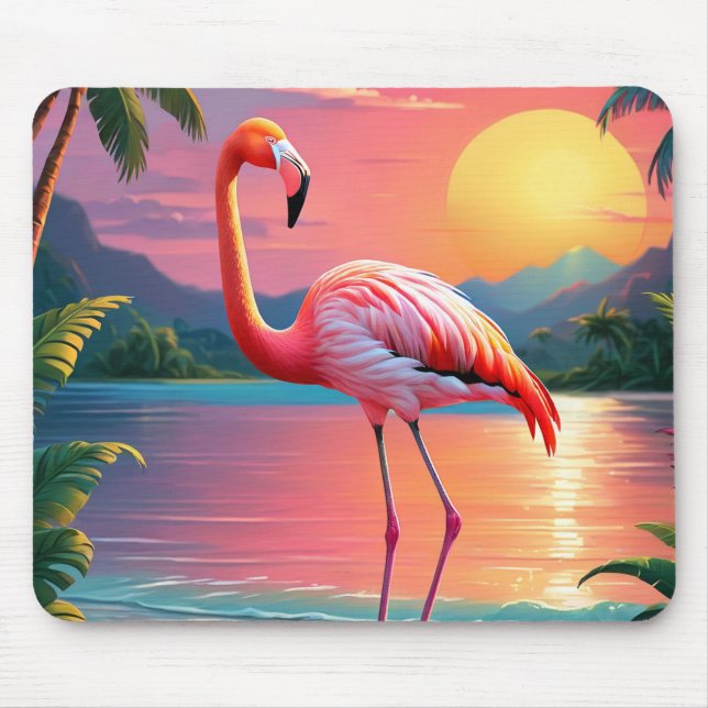 Flamingo Sunset Tropical Beach  Mouse Pad (Front)