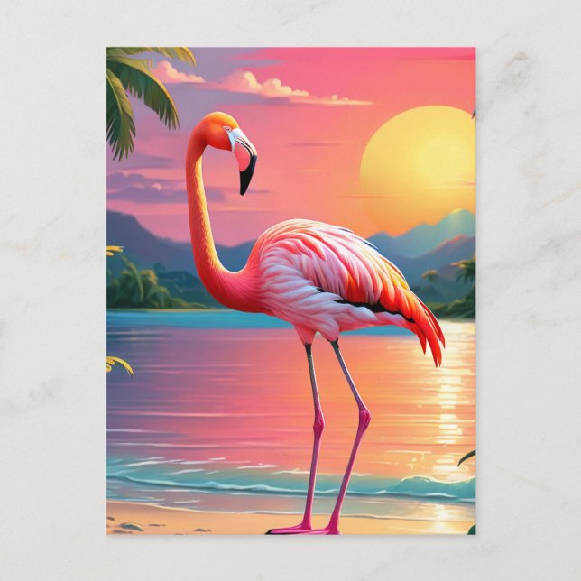 Flamingo Sunset Tropical Beach  Postcard (Front)