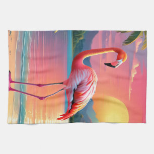 Flamingo Sunset Tropical Beach Tea Towel
